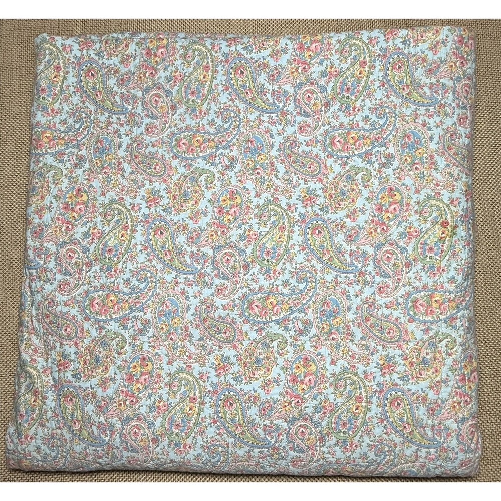 Ralph Lauren Quilt Paisley Floral Queen Shabby‎ Chic Coverlet Blue Pink Stripes